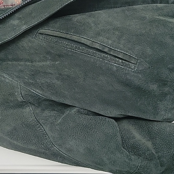 Green leather Adventure Bound grn lthr coat w/detachable hood, exclnt condition - Picture 7 of 16